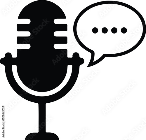 Microphone and speech bubble representing podcasting broadcast vector illustrator