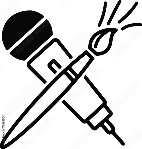 Microphone and paintbrush crossed representing creative process vector illustrator