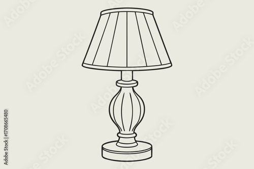 Line Art Illustration of a Classic Table Lamp with Pleated Lampshade lighting