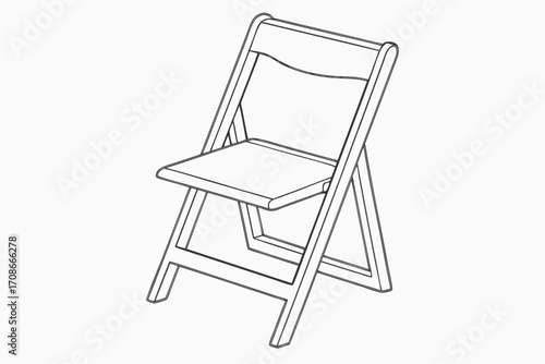 Line art illustration of a wooden folding chair on a white background drawing sketch
