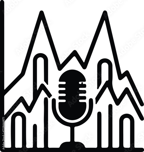 Podcast graph and microphone icon business communication vector illustrator