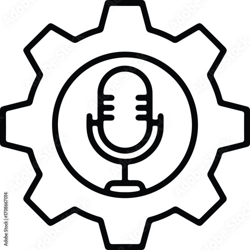 Podcast microphone audio inside mechanical cog gear vector illustrator