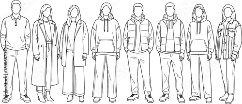 Diverse fashion collection showcasing various modern clothing styles for individuals.