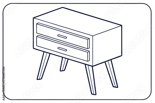 Mid Century Modern Nightstand with Two Drawers Line Art bedside table furniture