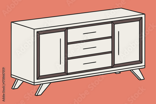 Mid- Century Modern Style Sideboard with Drawers and Doors credenza cabinet