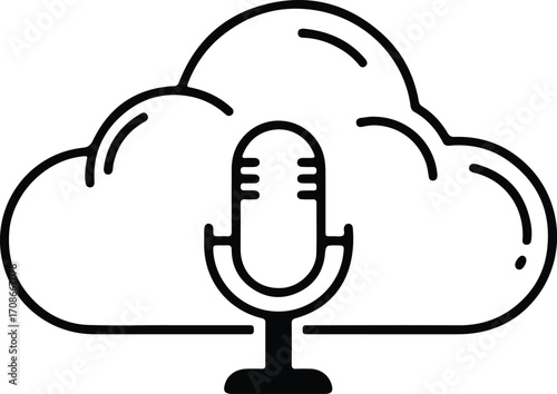 Podcast microphone in cloud simple linear icon vector illustrator