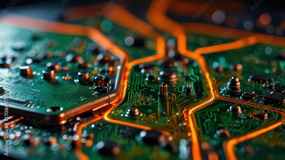 Obraz premium Macro Glitter Electronics Wallpaper with Futuristic Tech Texture in Green