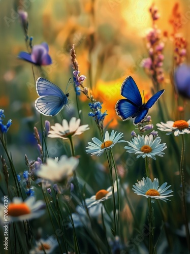 Colorful Butterflies Flutter Among Vibrant Wildflowers in a Sunny Meadow