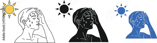 Person shielding face from bright sun, showing skin spots.
