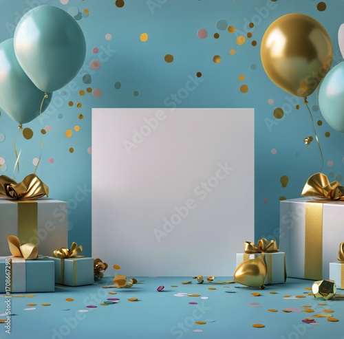 Colorful Party Scene With Balloons, Gifts, and Confetti for a Celebration