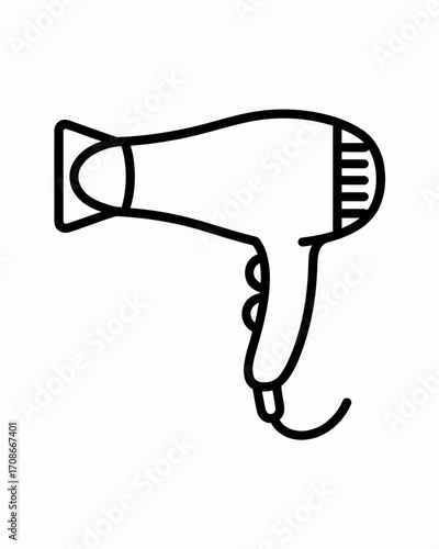 Hair Dryer Icon in Minimalist Line Art Style Professional Hair Styling and Drying Tools for Salon or Home Use Isolated on White