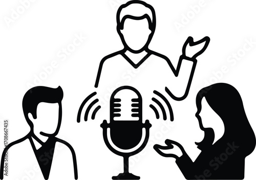 Podcast studio with interview and microphone concept vector illustrator