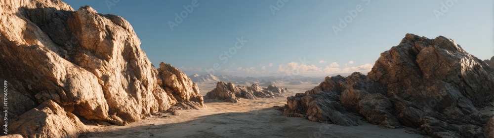 Fototapeta premium Rocky desert landscape clear sky hdri panoramic view natural environment scenic exploration
