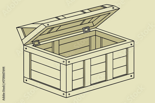 Open Wooden Treasure Chest with Metal Hinges container storage