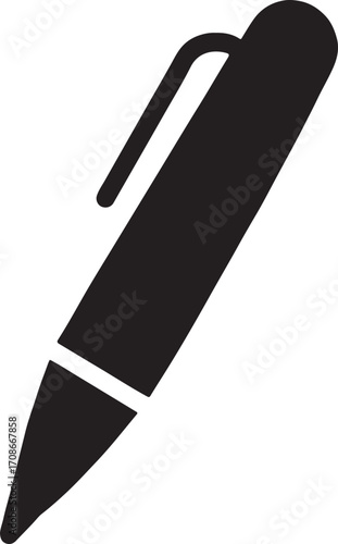 Pen silhouette vector, stationery and writing icon for education, office, and creative projects.