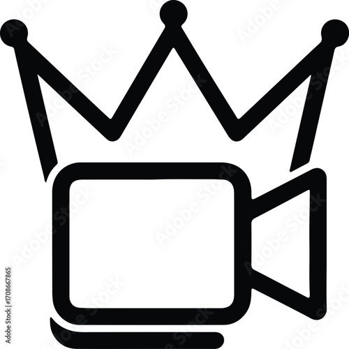 Royal video camera crown logo simple line art vector illustrator