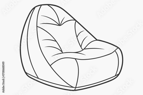 Outline drawing of a comfortable bean bag chair with curved lines furniture seating