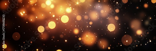 Golden Bokeh Lights Sparkle in a Dark Setting Creating a Warm Atmosphere.