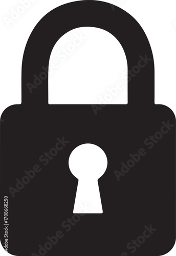 Lock padlock silhouette vector, security and protection icon for privacy, safety, and digital projects.