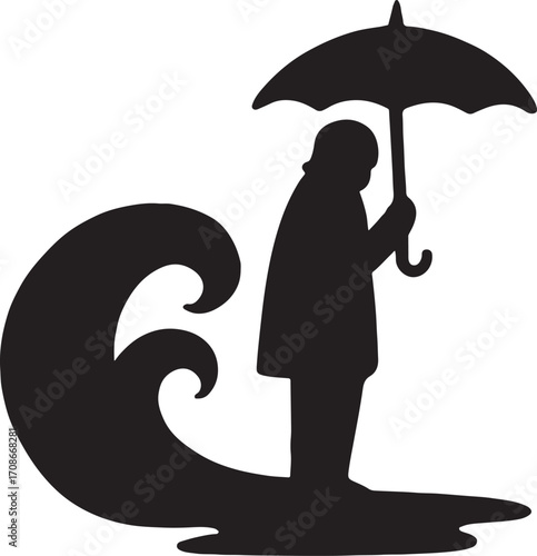 Ocean wave silhouette vector, sea and water icon for beach, nature, and coastal design projects.
