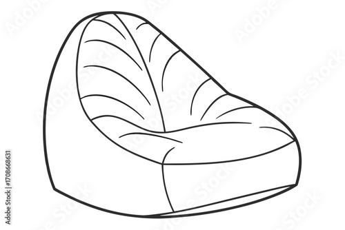 Outline drawing of a soft bean bag chair with stitched details furniture seating