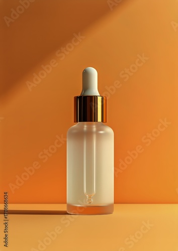 Serum Bottle on Orange Background With Soft Shadow During Bright Daylight