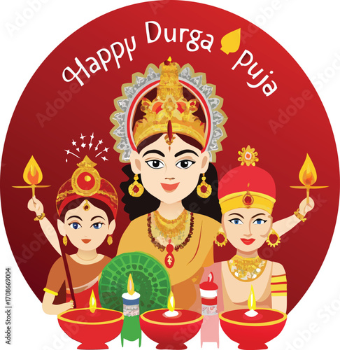 Happy durga puja indian festival goddess mother illustration vector graphic vector