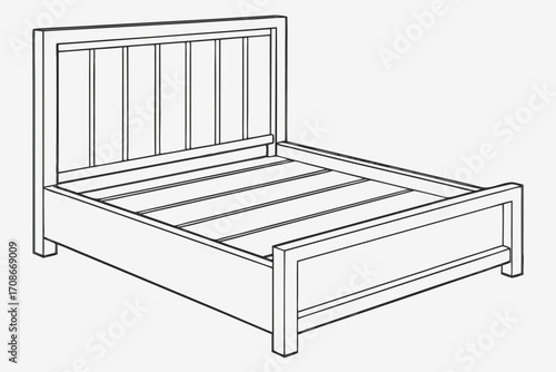 Outline drawing of a wooden bed frame with slatted base furniture bedroom