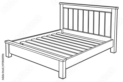 Outline drawing of a wooden bed frame with slatted base furniture bedroom
