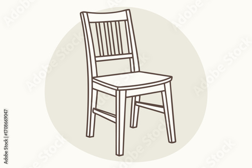 Outline Drawing of a Wooden Dining Chair with Slatted Back furniture seating