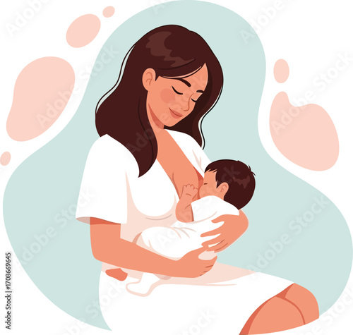 Loving mother breastfeeding her baby with tenderness and care