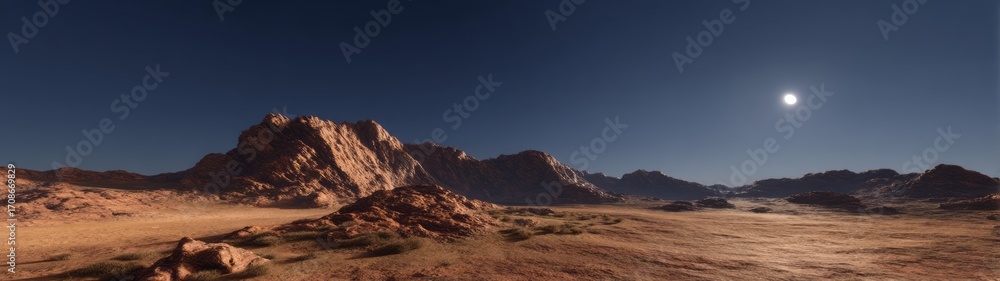 Naklejka premium Breathtaking rocky desert landscape clear sky hdri panoramic view natural environment scenic perspective