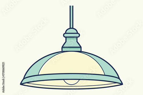 Pendant light fixture with a dome-shaped shade and a light bulb Keywords: pendant light, light fixture