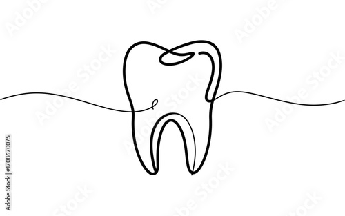 Minimalist line drawing of a tooth with intricate detail