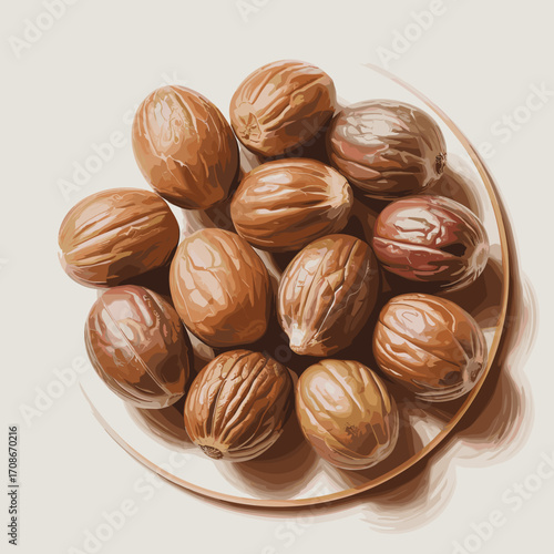 Whole Nutmeg Vector Illustration