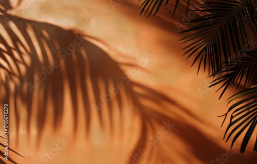 Shadows of Palm Leaves Creating Patterns on a Warm Textured Wall