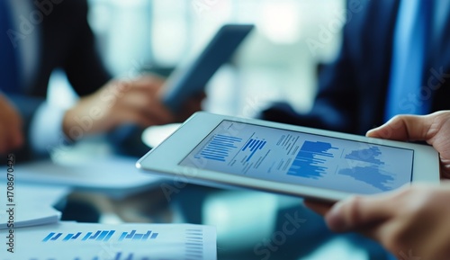 Business Professionals Analyzing Data in a Modern Conference Room During a Me...