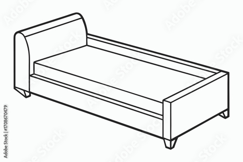 Simple Line Art Single Bed Frame with Mattress and Headboard Keywords: bed, single bed, twin bed, bed