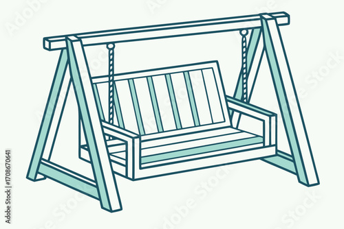 Simple Line Drawing of a Teal and White Wooden Garden Swing outdoor furniture park bench