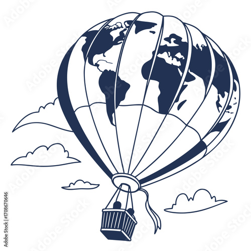 Hot Air Balloon Shaped Like Earth Floating In Sky With Clouds airship aircraft
