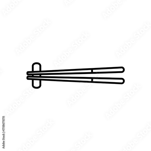 Minimalist black and white outline icon of chopsticks on a rest, perfect for conveying Asian culinary tradition, dining, and mealtime concepts with simple elegance.