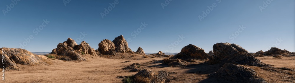 Fototapeta premium Rocky desert landscape under clear sky hdri panoramic view nature photography vibrant environment