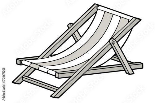 Striped Fabric Deck Chair With Wooden Frame On White Background beach chair lounge chair