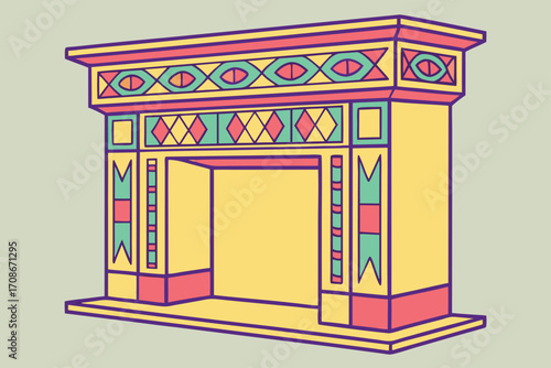 Stylized Egyptian Archway With Geometric Patterns And Eye Motifs ancient architecture