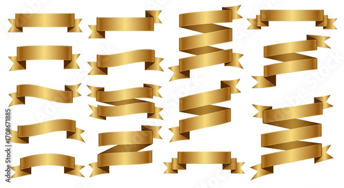 A collection of golden vector banners with a dimensional, glossy texture for use in marketing.