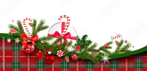 Gift boxes on tartan border