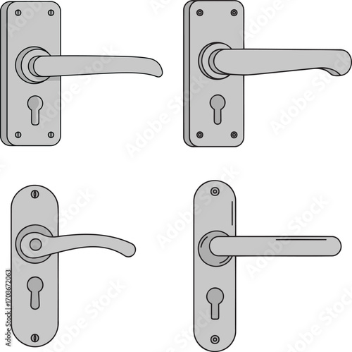 Door Handle Vector Illustration Set with Keyholes
Door Lever Hardware Icon Collection in Gray
Simple Door Lock and Handle Vector Icon Set