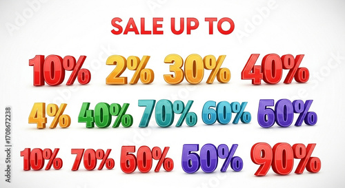 A set of vibrant red 3D numbers and percentages for sales and promotional graphics.