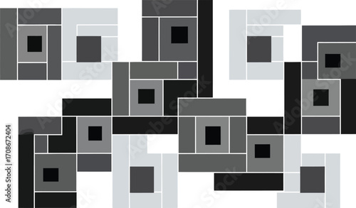Abstract arrangement of squares and rectangles in grayscale