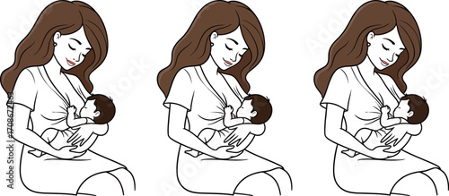 Loving mother gently breastfeeding her infant baby with care and tenderness